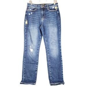 Judy Blue Boyfriend Jeans 9/29 Embroidered Floral Distressed Medium Wash JB88288